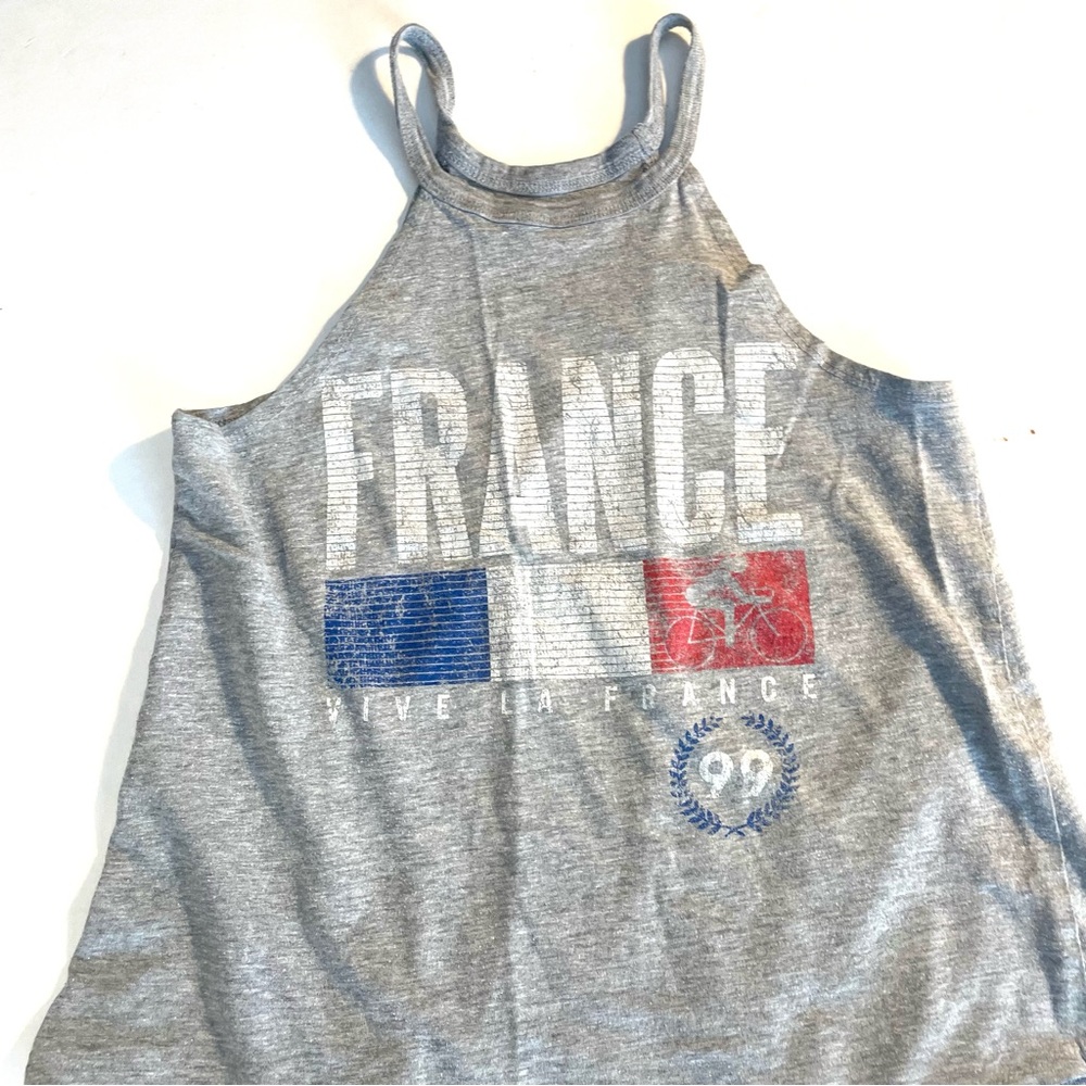 Cold Crush Gray France Graphic Tank Top with Blue & Red Accents